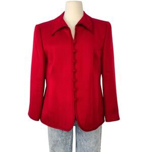 Louis Feraud Silk Wool Blazer Jacket Red Vintage Size US 12